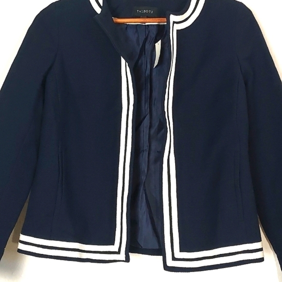 NEW Talbots Blazer Open Front Cotton Navy Blue Size 2 - Picture 3 of 15